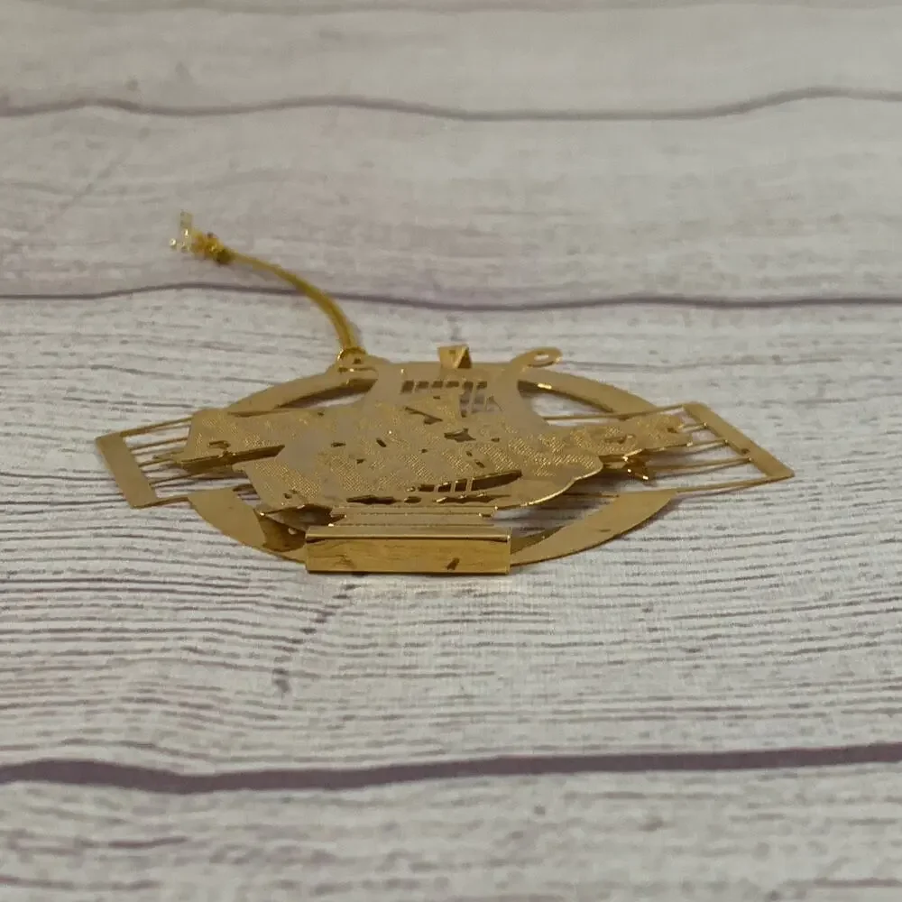 Vintage 1988 Hallmark Brass Trims Away In A Manger Christmas Ornament 3D Layered